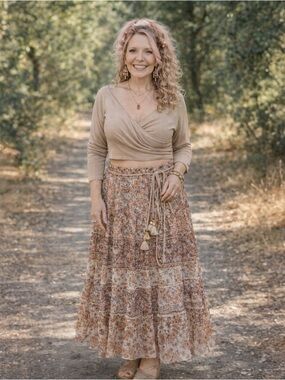 Cider Beige Ribbed Wrap Crop Top Y2K Revival TikTok Viral Style, Size L